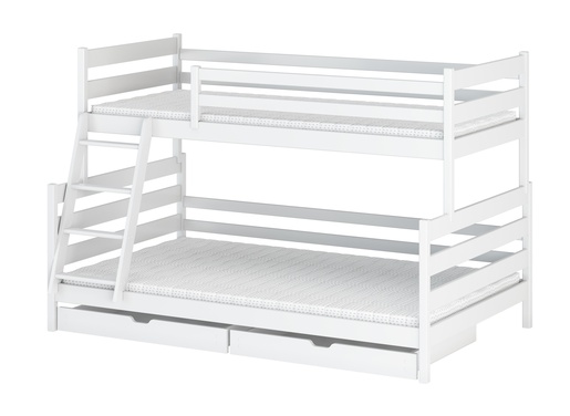 Drveni dječji krevet na kat Nora Family New s dvije ladice - bijeli - 90/120x200 cm