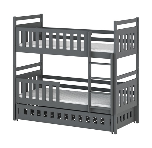 Drveni dječji krevet na kat Oliwia s tri kreveta  - grafit - 180x80 cm
