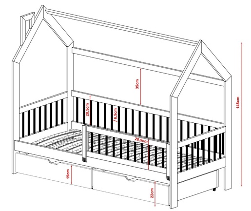 Drveni dječji krevet Oskar s ladicom - bijeli - 160x80 cm
