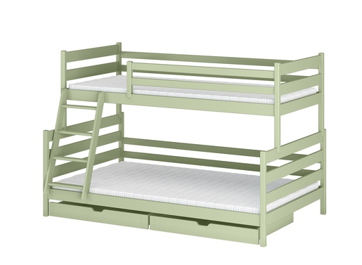 Drveni dječji krevet na kat Nora Family New s dvije ladice - olive - 90/120x200 cm