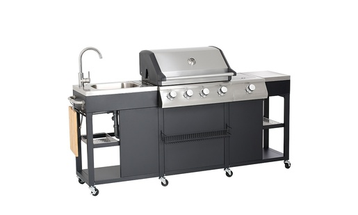 Green Bay pokretni kuhinjski otok s roštiljem i sudoperom, 143 x 59 x 113 cm