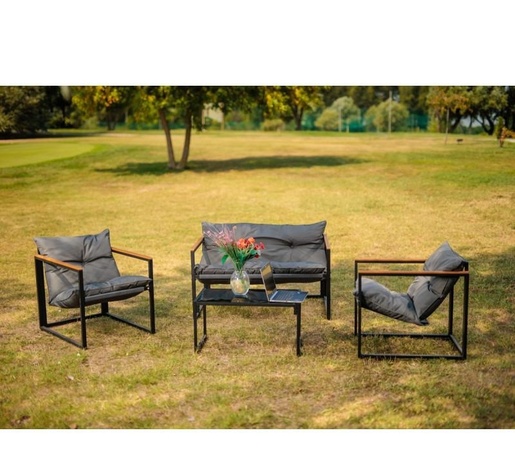 Vrtna garnitura Plato s jastucima, 4 dijela, čelik