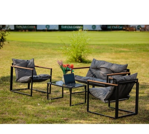 Vrtna garnitura Plato s jastucima, 4 dijela, čelik