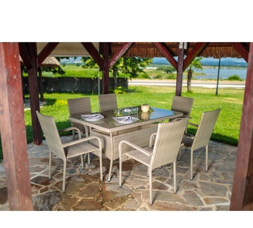 Green Bay vrtni stol, ratan s prozirnim kaljenim staklom, siva