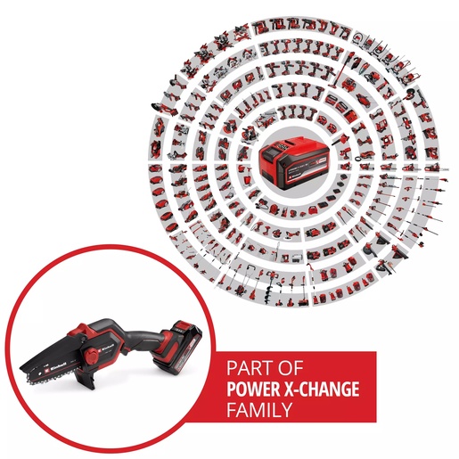 EINHELL akumulatorska lančana pila za grane u setu GE-PS 18/15 Li, 18 V, duljina rezanja 12.5 cm, baterija + punjač 2.5 Ah + rezervni lanac + torba