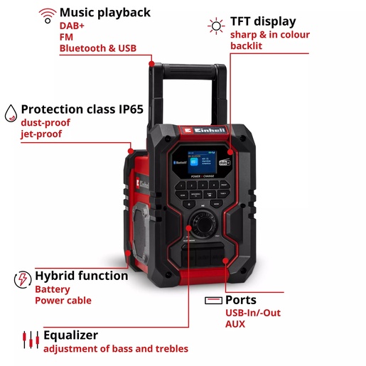 EINHELL akumulatorski radio TE-CR 18 Li DAB+/FM/BT-Solo, 18 V, 87.5 MHz, snaga zvučnika 10 W