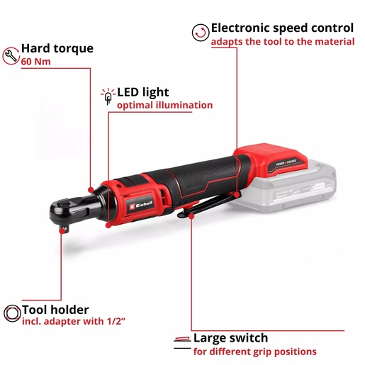 EINHELL akumulatorski nasadni odvijač TE-RW 18/60 Li-Solo, 18 V, 60 Nm