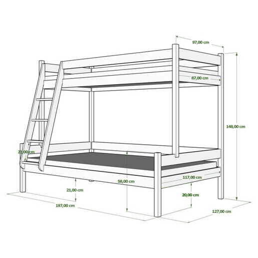 Drveni dječji krevet na kat Familijne - svijetlo drvo - 190x120/90 cm - S ladicom