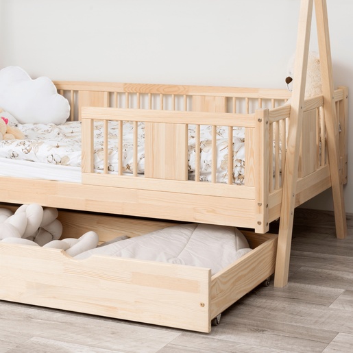 Drveni dječji krevet Luna Tipi - svijetlo drvo - 200x90 cm - S ladicom