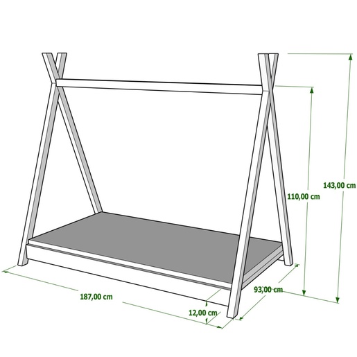 Drveni dječji krevet Tipi - sivi - 180x80 cm