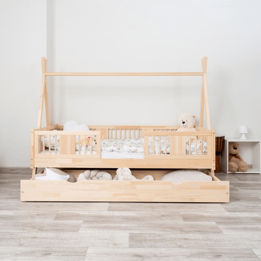 Drveni dječji krevet Luna Tipi - svijetlo drvo - 180x90 cm - S ladicom