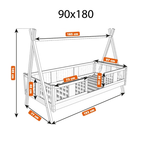 Drveni dječji krevet Luna Tipi - svijetlo drvo - 180x90 cm - S ladicom