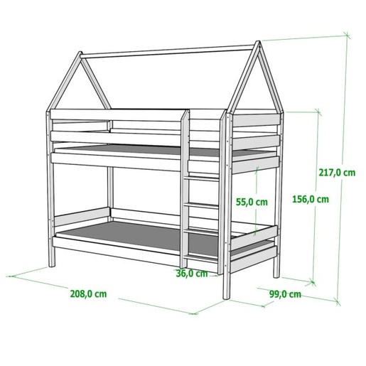 Drveni dječji krevet na kat Domek - sivi - 200x90 cm - Bez ladice