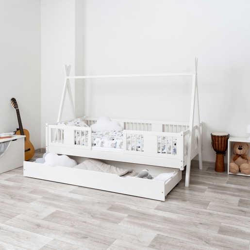 Drveni dječji krevet Luna Tipi - bijeli - 190x90 cm - S ladicom