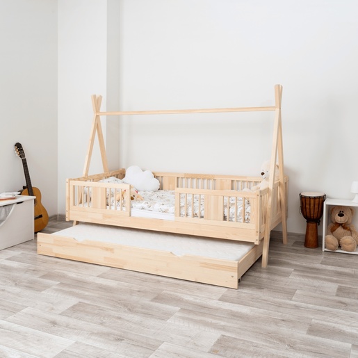 Drveni dječji krevet Luna Tipi - svijetlo drvo - 200x90 cm - Dodatni krevet