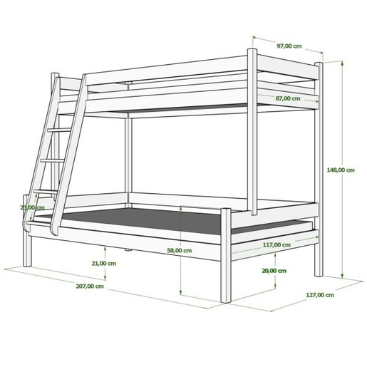 Drveni dječji krevet na kat Familijne - svijetlo drvo - 200x120/90 cm - S ladicom