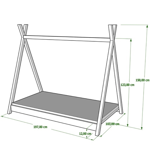 Drveni dječji krevet Tipi - sivi - 190x90 cm