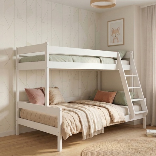 Drveni dječji krevet na kat Familijne - bijeli - 200x120/90 cm - Dodatni krevet