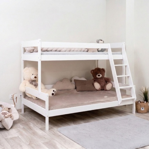 Drveni dječji krevet na kat Familijne - bijeli - 200x120/90 cm - Dodatni krevet
