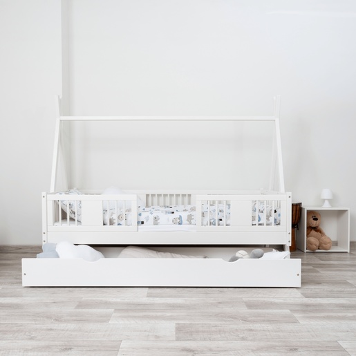 Drveni dječji krevet Luna Tipi - bijeli - 180x90 cm - S ladicom