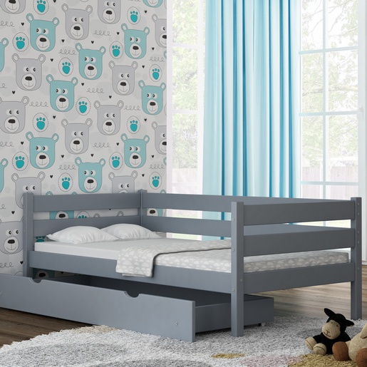 Drveni dječji krevet Karo Z - sivi - 180x80 cm - S ladicom