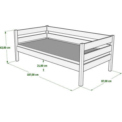Drveni dječji krevet Karo Z - sivi - 180x80 cm - S ladicom