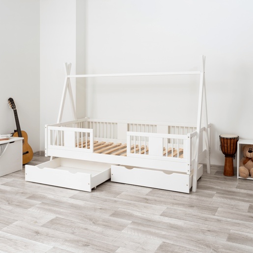 Drveni dječji krevet Luna Tipi - bijeli - 200x90 cm - S 2 ladice