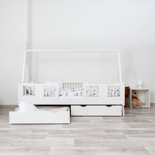 Drveni dječji krevet Luna Tipi - bijeli - 200x90 cm - S 2 ladice