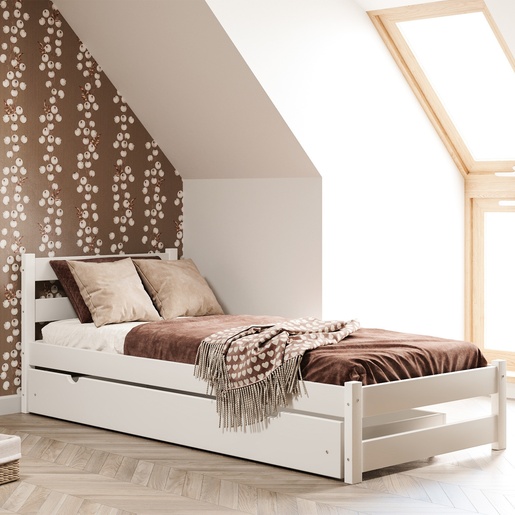Drveni dječji krevet Zefir - bijeli - 200x90 cm - S ladicom