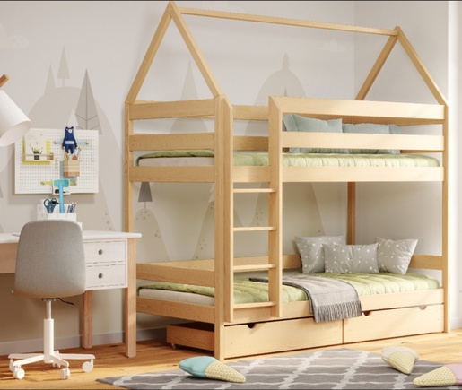 Drveni dječji krevet na kat Domek - svijetlo drvo - 160x80 cm - S ladicom