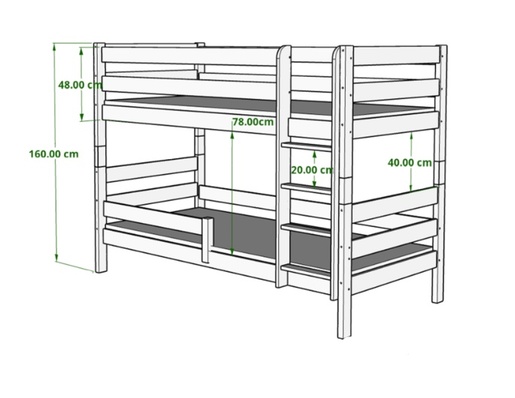Drveni dječji krevet na kat Gagatek Lux - bijeli - 160x80 cm - Dodatni krevet