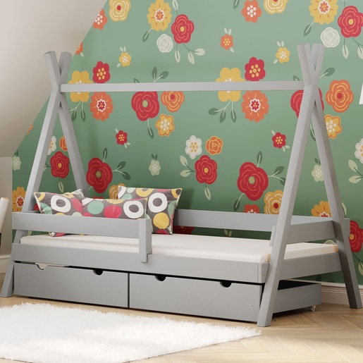 Drveni dječji krevet Tipi Plus - sivi - 200x90 cm