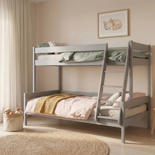 Drveni dječji krevet na kat Familijne - sivi - 200x120/90 cm - S 2 ladice