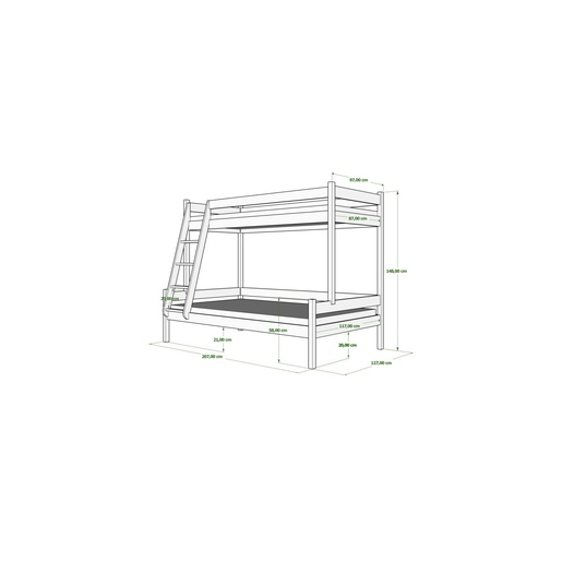 Drveni dječji krevet na kat Familijne - sivi - 200x120/90 cm - S 2 ladice