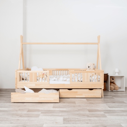 Drveni dječji krevet Luna Tipi - svijetlo drvo - 200x90 cm - S 2 ladice