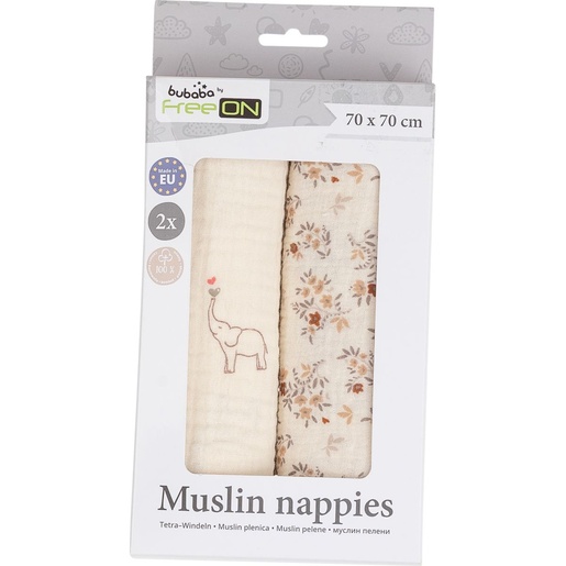 Bubaba BY FreeON tetra pelena muslin 2/1 slonić beige 70x70 cm beige