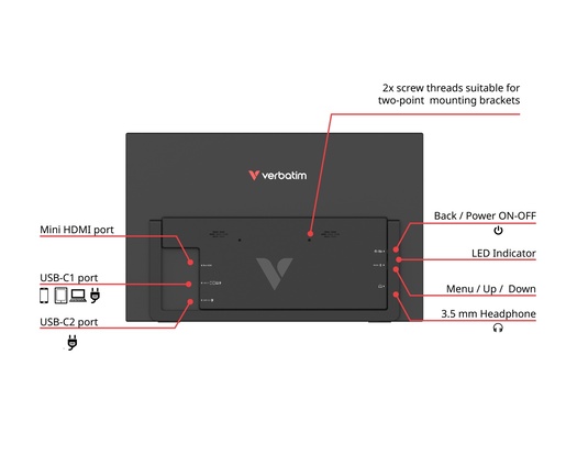 Verbatim #32402, 15.6" IPS Full HD, 60Hz, 10ms, HDMI, USB-C, prijenosni monitor