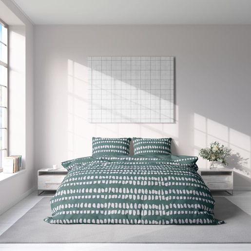 Essenza Sleep posteljina Geometric Line, 200x200 cm, zelena/bijela