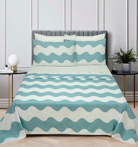 Essenza Sleep posteljina Lancun Mare, 240x280 + 240x260 + 2x60x80 cm, valovi plavi