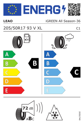 Leao 205/50R17 93V XL iGREEN All Season, Pot: B, Pri: C, Buka: B 072 dB