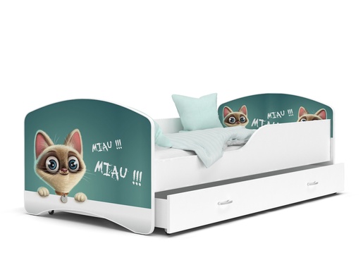 Drveni dječji krevet Tomi s ladicom - KITI - 160x80 cm bijeli - 8 cm PE madrac