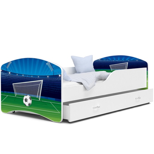 Drveni dječji krevet Tomi s ladicom - NOGOMET - 160x80 cm bijeli - 8 cm PE madrac