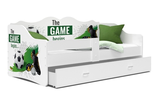 Drveni dječji krevet Neli s ladicom - NOGOMET - 160x80 cm bijeli - 8 cm PE madrac