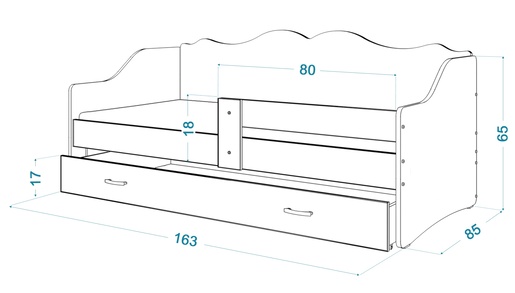 Drveni dječji krevet Neli s ladicom - NOGOMET - 160x80 cm bijeli - 8 cm PE madrac