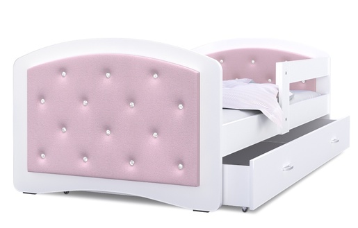 Dječji tapicirani krevet MEGI kristali - rozi - 180x80 cm - 8 cm PE madrac