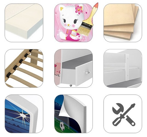 Drveni dječji krevet Tomi s ladicom - SIRENA - 160x80 cm bijeli - 8 cm PE madrac