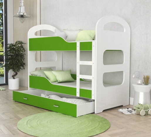 Drveni dječji krevet na kat Dominik s ladicom - zeleni - 160x80 cm - 8 cm PE madrac