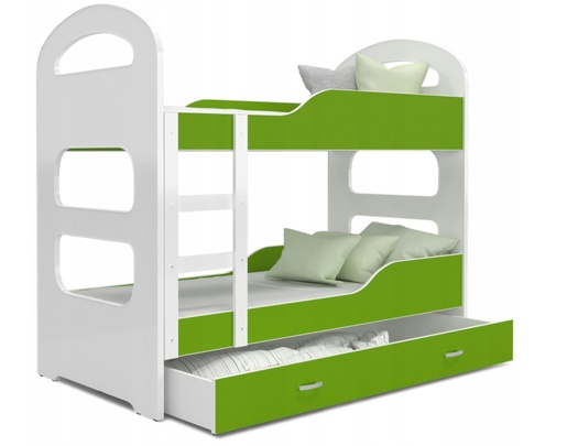 Drveni dječji krevet na kat Dominik s ladicom - zeleni - 160x80 cm - 8 cm PE madrac