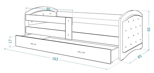 Dječji tapicirani krevet MEGI kristali - sivi - 160x80 cm - 8 cm PE madrac