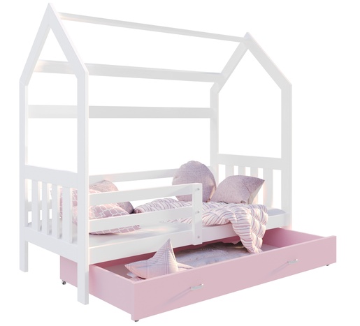 Drveni dječji krevet Domek 2 - rozi - 190x80 cm - 8 cm PE madrac